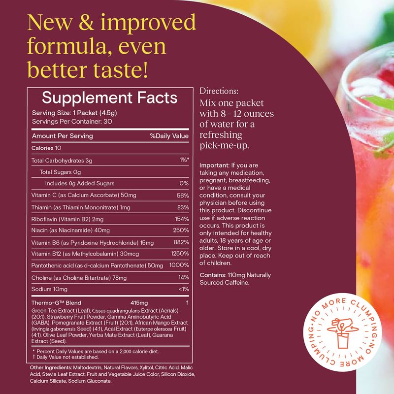 Yoli Passion Energy Drink Powder Mix - Natural Energy Drink Mix for Endurance and Stamina, 30 Packets - Raspberry Lemon