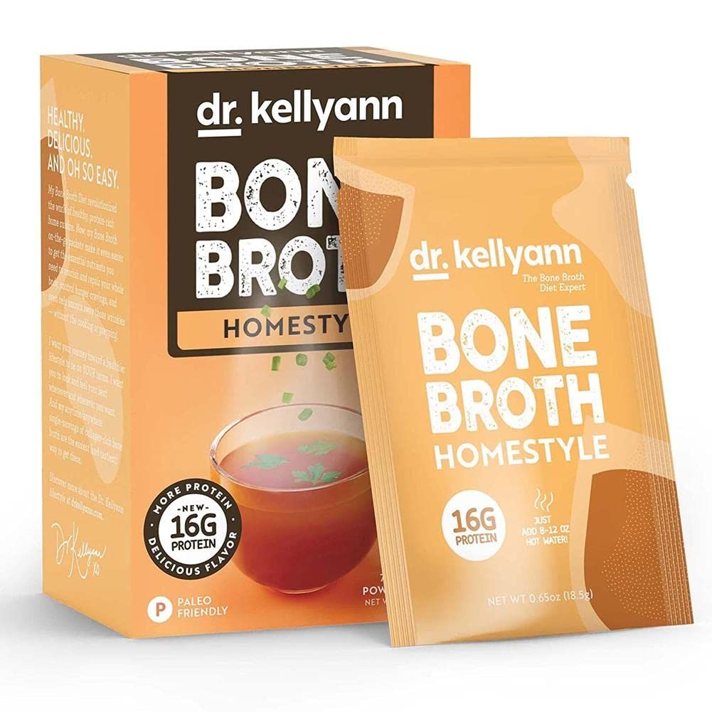 Dr. Kellyann Bone Broth Collagen Powder Packets (7 Servings, 1 Box), 16g Protein/Serving, 100% Grass-Fed Hydrolyzed Collagen Powder, Keto &amp; Paleo Friendly