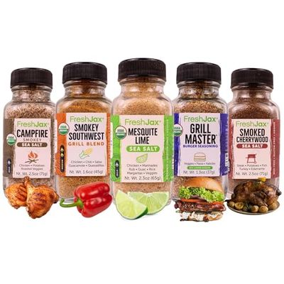 FreshJax Smoked Seasoning Gift Set | 5 Sampler Sized Organic Smoked Spices | Grilling Christmas Gifts for Men, Dads, Father | BBQ Grill Spices and Rubs Gift Set Packed in a Giftable Box