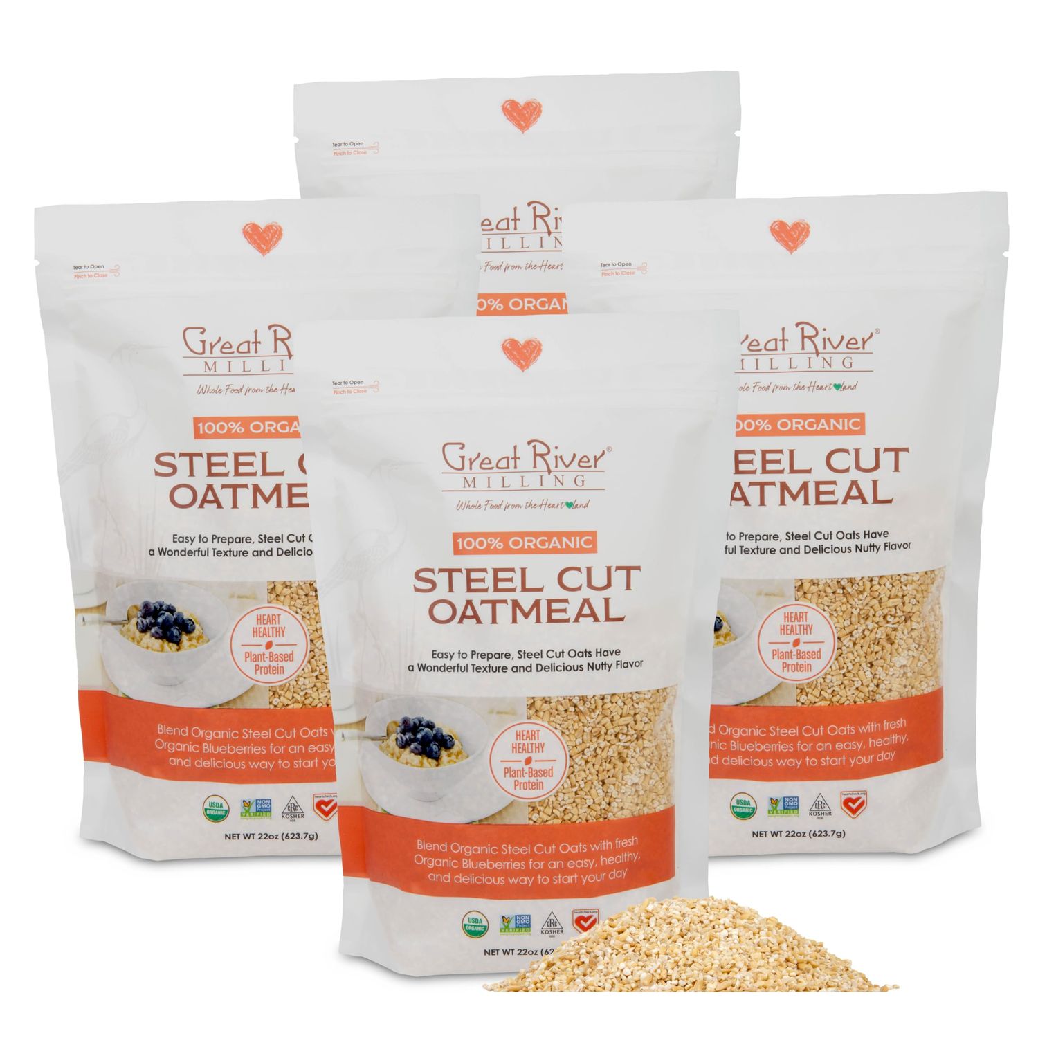 Great River Organic Milling, Oatmeal, Steel Cut Oats, Organic, 22 Ounces (Pack of 4) (Packaging May Vary)