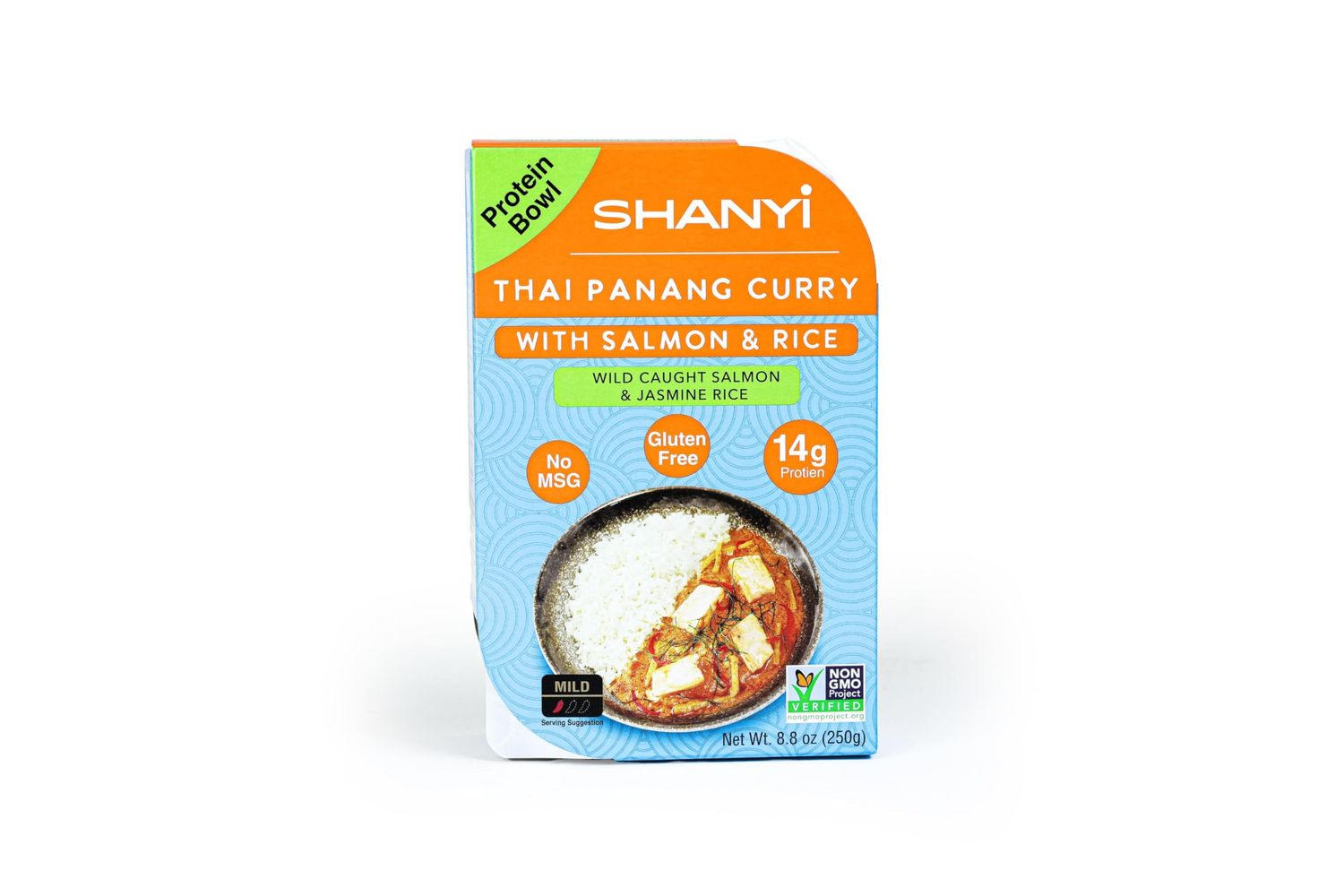 ShanYi Instant Microwave Meals, Thai Panang Curry with Salmon and Jasmine Rice 250g/8.8oz, Case of 6