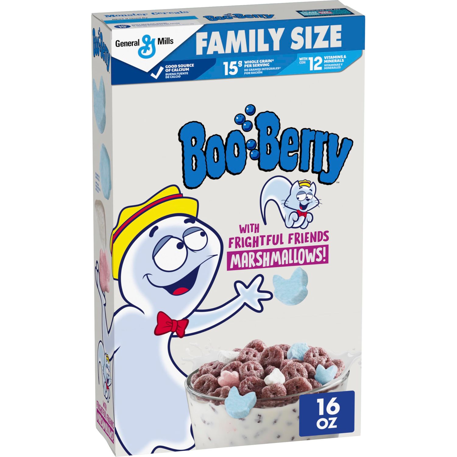 Boo Berry Cereal with Monster Marshmallows, Kids Breakfast Cereal, Limited Edition, Made with Whole Grain, Family Size, 16 oz