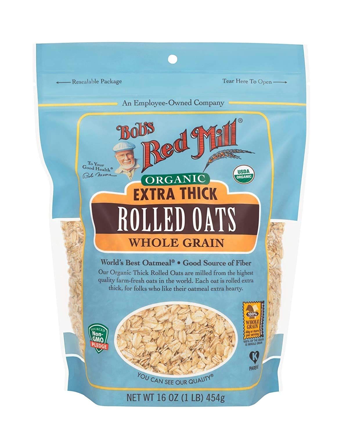 Bob&#39;s Red Mill Organic Extra Thick, Rolled Oats 16 oz (Pack of 2)
