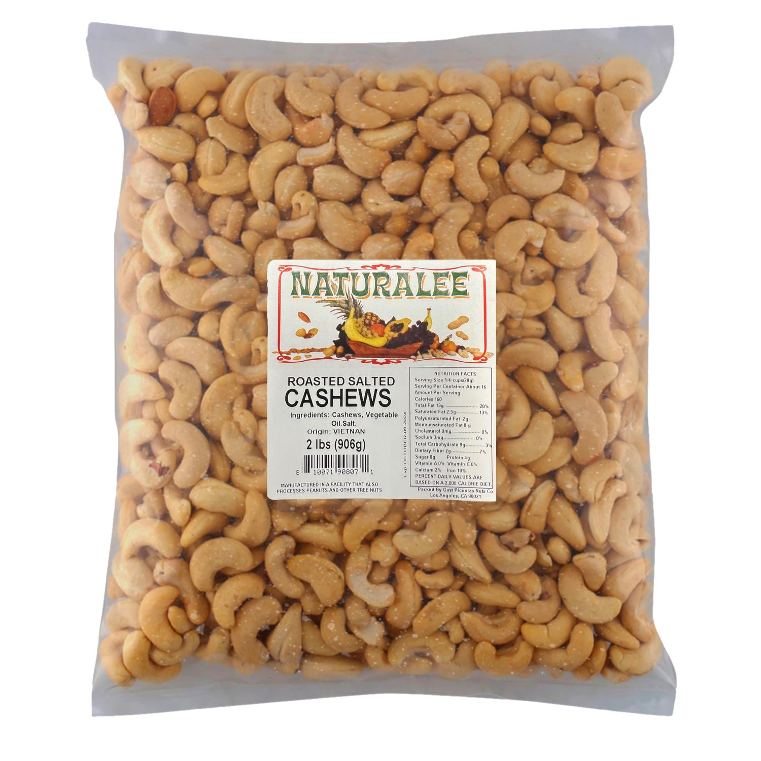 Naturalee Cashews 2 lbs - Roasted, Salted - Natural Heart Healthy Snack