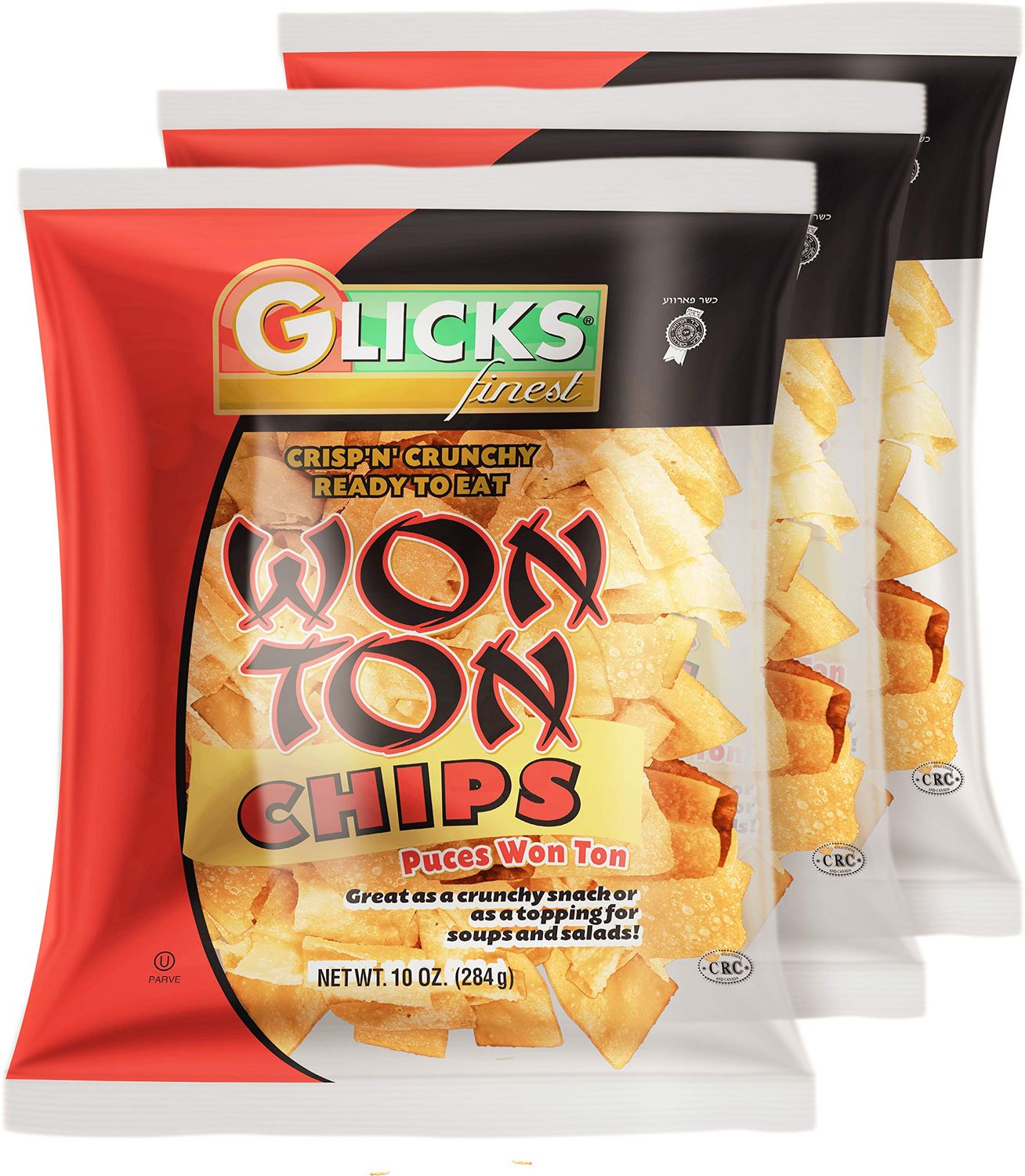 Glicks Wonton Chips 10oz (3 Pack) Crisp &amp; Delicious Wonton Noodles! Great for Stews, Soups, Salad Toppers &amp; Snacking