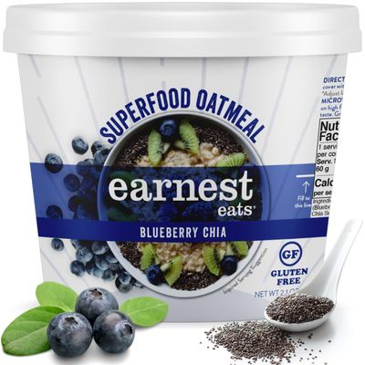 Earnest Eats Superfood Oatmeal with Blueberries + Chia- Easy On the Go Cups, Vegan, Plant Based Protein, Non-GMO, Gluten Free, Allergen Friendly (6 pack)