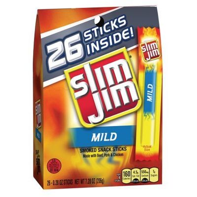 Slim Jim Smoked Meat Sticks, Mild, 0.28 Oz, 26-Count