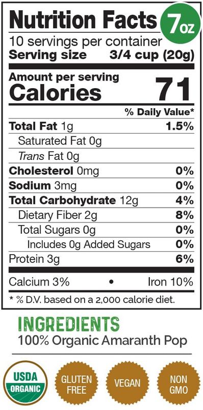 HerbaZest Amaranth Pop Organic - Wholesome &amp; Ready to Use - Vegan, Gluten Free &amp; USDA Certified - 7oz (200g) - Wholesome Addition to Yogurt &amp; Cereal, Granola &amp; Muesli, Baked and Non-Baked Goods
