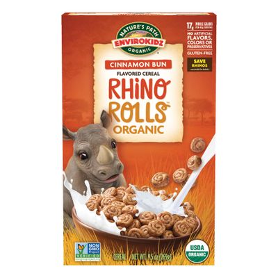 EnviroKidz Organic Rhino Rolls Cereal, 9.5 oz (Pack of 1), Cinnamon Bun, Gluten Free, Non-GMO, by Nature&#39;s Path
