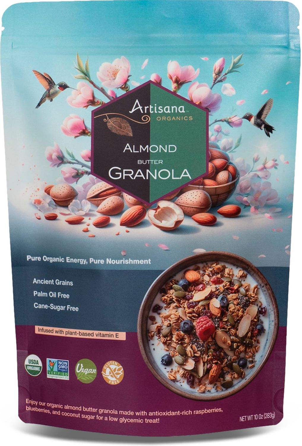 Organic Artisana Almond Granola - Gluten-Free, Vegan, Low Glycemic, Organic, Palm Oil-Free, Ancient Grains with Plant-Based Vitamin E, 10 oz