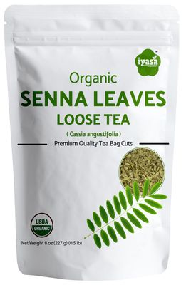 Iyasa Holistics Organic Senna Leaves Loose Tea,Cut and Sifted Loose, Relaxing, Caffeine Free, Night Time Tea, Resealable Pack 08 Ounce