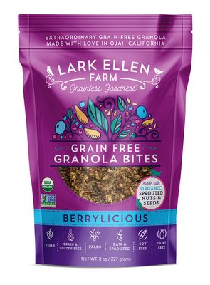 Lark Ellen Farm Grain Free Paleo Granola Bites Certified Organic Vegan Snacks and Cereal made from Sprouted and Activated Nuts and Seeds (Berrylicious, 8 Oz)