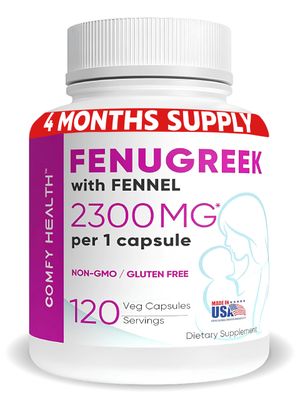 COMFY HEALTH Breastfeeding Fenugreek Capsules With Fennel For Lactation, 2300mg Per Capsule, 120 Count, Fenugreek Pills Non-GMO, Gluten Free Fenugreek Seeds Extract Supplements, Fenogreco Capsulas