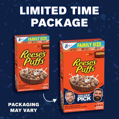 REESES PUFFS Chocolatey Peanut Butter Cereal, Kid Breakfast Cereal, Family Size, 19.7 oz