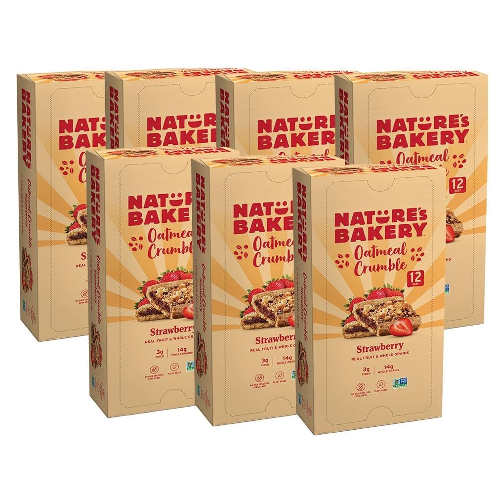 Nature&#39;s Bakery Oatmeal Crumble Bars, Strawberry, Real Fruit, Vegan, Non-GMO, Breakfast Bar, 7 Boxes With 12 Bars, 84 Count