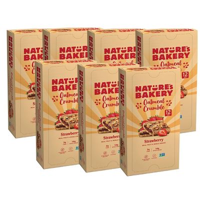 Nature&#39;s Bakery Oatmeal Crumble Bars, Strawberry, Real Fruit, Vegan, Non-GMO, Breakfast Bar, 7 Boxes With 12 Bars, 84 Count