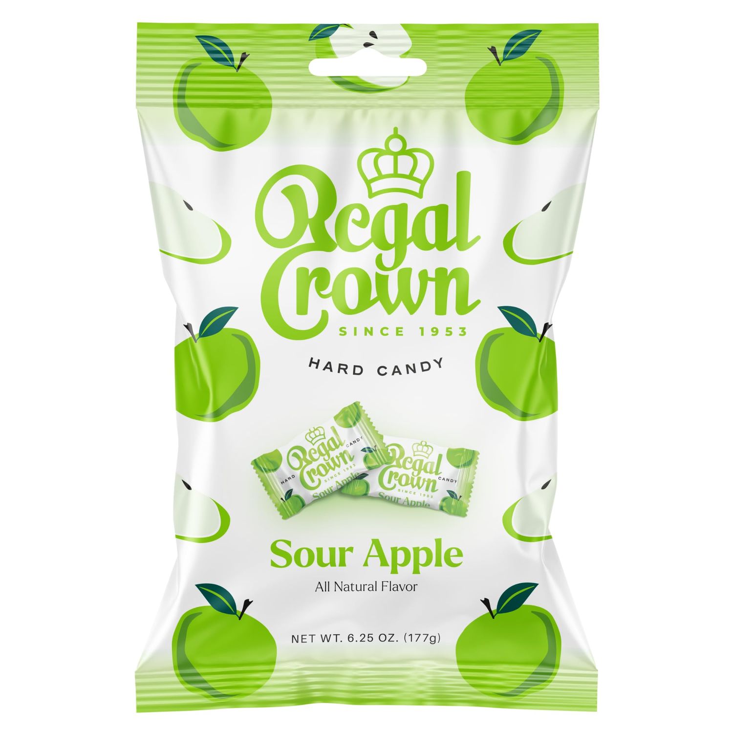 Regal Crown Sour Apple Hard Candy | Old Fashioned Sour Apple Candy | Traditional Crisp and Tarte Apple Candy Brought To You By Iconic Candy | 6.25oz Peg Bag (1)