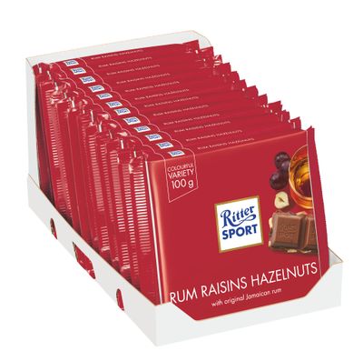 Ritter Chocolate Sport Rum Raisin Hazelnut 12/100g (Pack of 12)