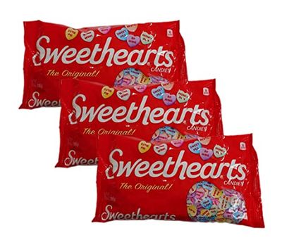 Spangler Candy Sweethearts The Original Candy Sweethearts 5oz Pack of 3 with free 3pc Star wars dipping candy and stick Vanilla and Green Apple Flavor