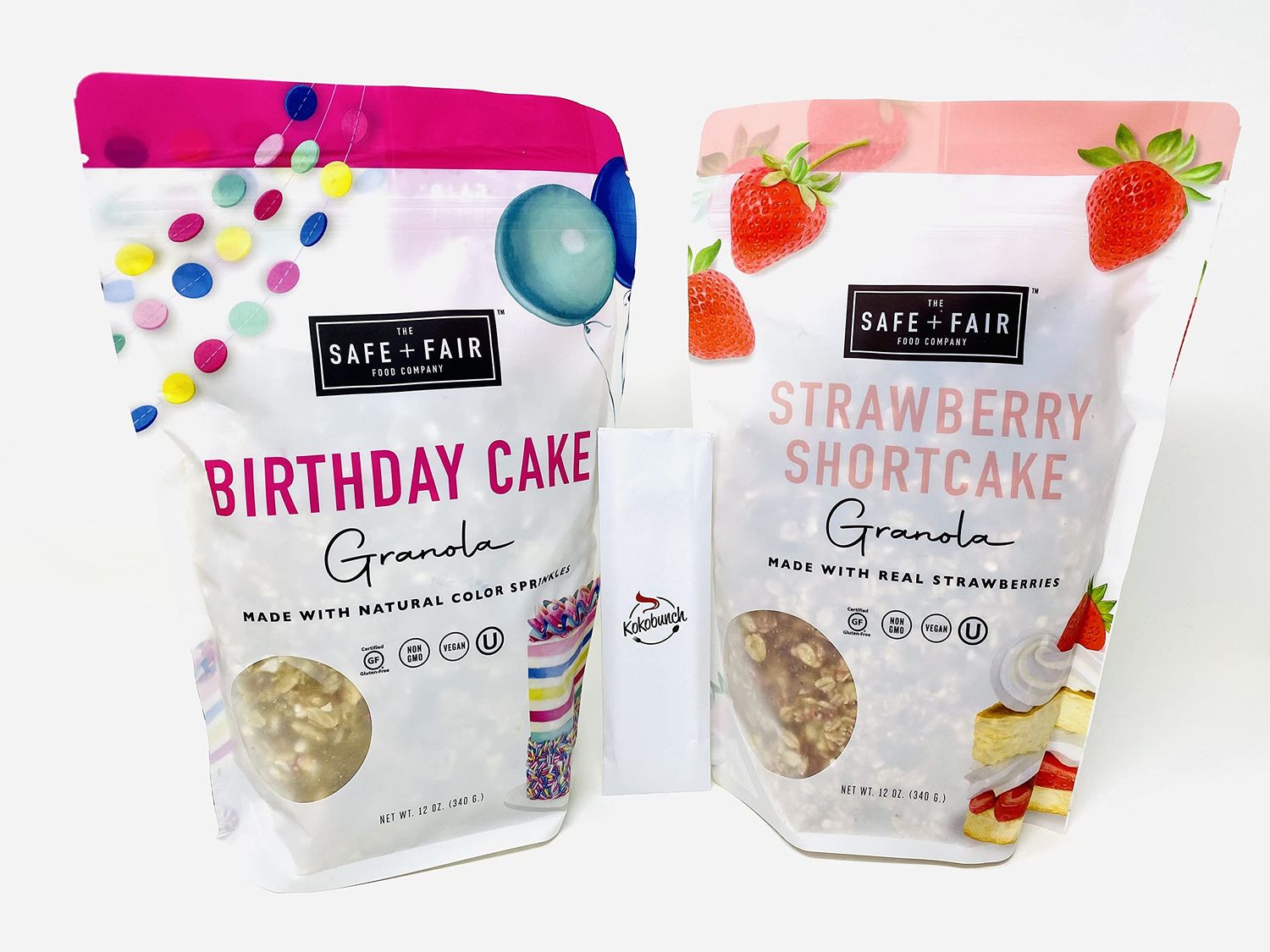 The Safe + Fair Food Company Variety Bundle | Birthday Cake Granola And Strawberry Shortcake Granola with Kokobunch Kit 2 Pack 12oz