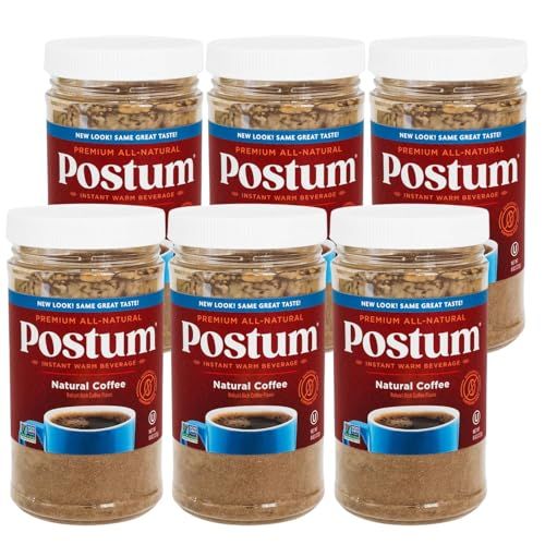 Postum Wheat Bran &amp; Molasses Coffee Alternative (6 x 8oz) | Caffeine Free Instant Coffee Substitute | Natural Blend, Rich, Tasty, Healthy, Dietary Beverage for Breakfast, Gourmet &amp; Pantry Pack