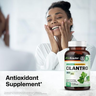BIO KRAUTER Cilantro Supplement - Cilantro Capsules - Rich Source of Antioxidants - Natural Cleansing &amp; Detox - Cilantro Powder 100 Vegan Caps