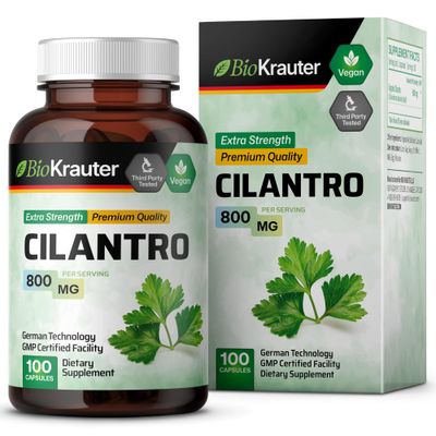 BIO KRAUTER Cilantro Supplement - Cilantro Capsules - Rich Source of Antioxidants - Natural Cleansing &amp; Detox - Cilantro Powder 100 Vegan Caps