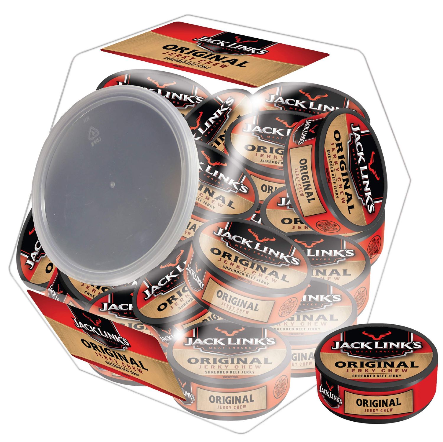 Jack Link&#39;s Beef Chew, Shredded Beef Jerky, Made with Premium Beef, Original Flavor, 0.32 Oz Per Snack Tin, 11.52 Ounce Total, 0.31 Ounce (Pack of 36)