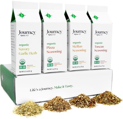 Gourmet Organic Italian Spice and Seasoning Gift Set by Journey Spice Co. | Salt-Free | Pizza Seasoning | Tuscan, Sicilian, Savory Garlic Herb