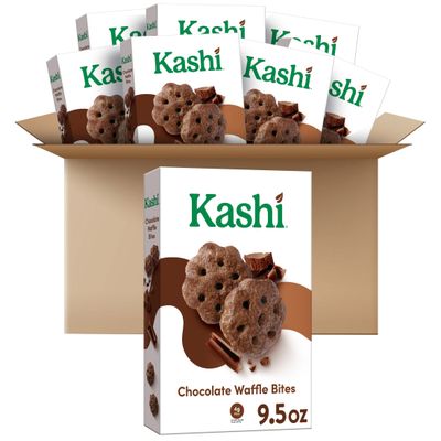 Kashi Breakfast Cereal, Vegan, Made with Whole Grains, Chocolate Waffle Bites (8 Boxes)