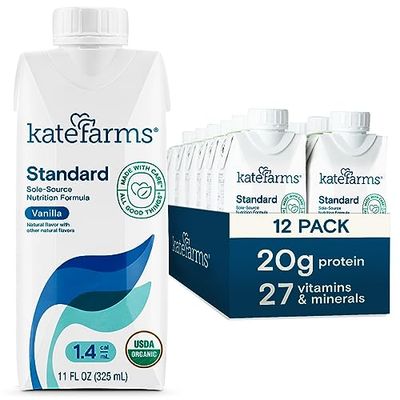 Kate Farms Adult Standard 14 Formula Sole Source Nutrition MealReplacement Shake or Supplemental Drink Complete Vegan Protein Shake Vanilla 14 calmL Case of 12