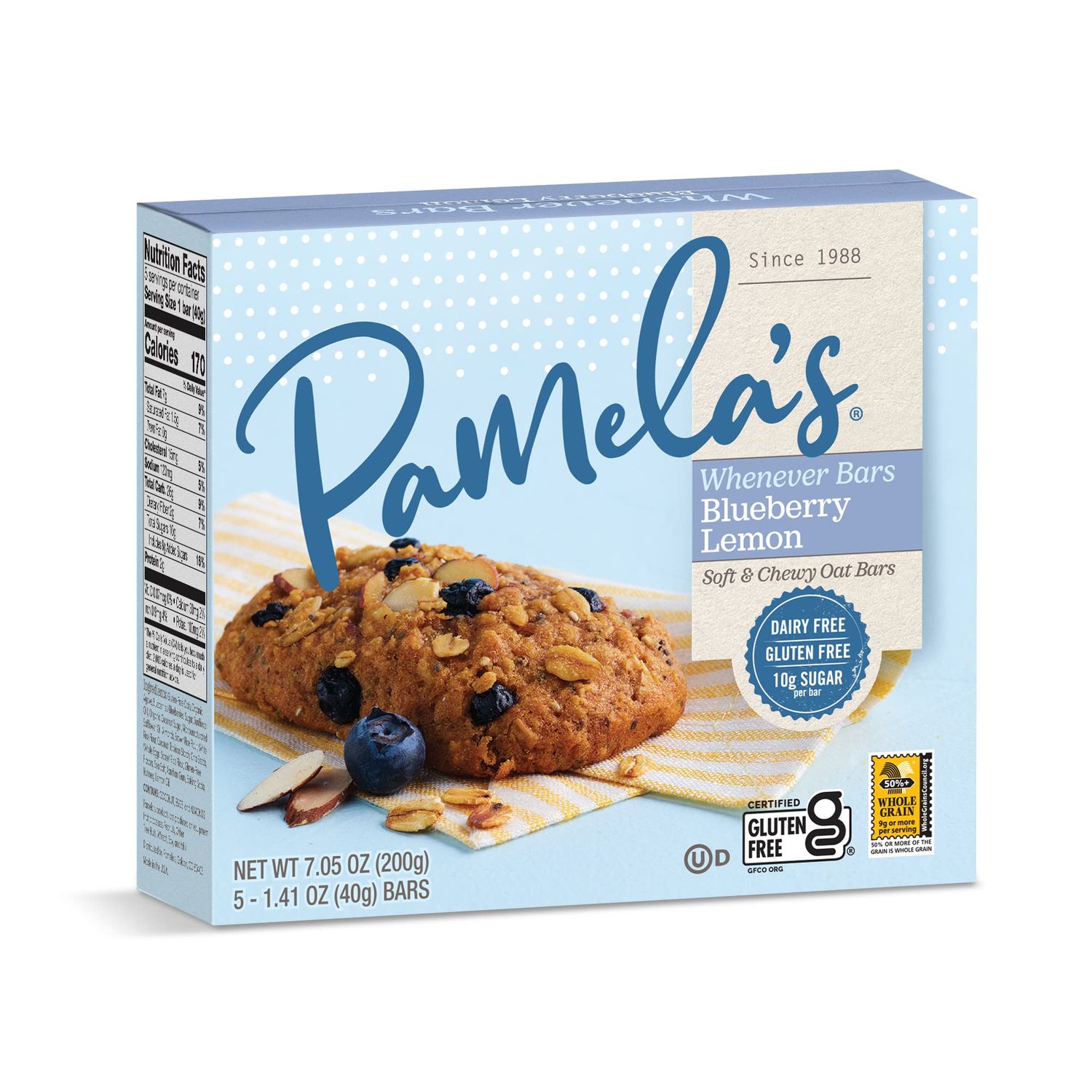 Pamela&#39;s Products Gluten Free Whenever Bars, Blueberry Lemon, 5 Count