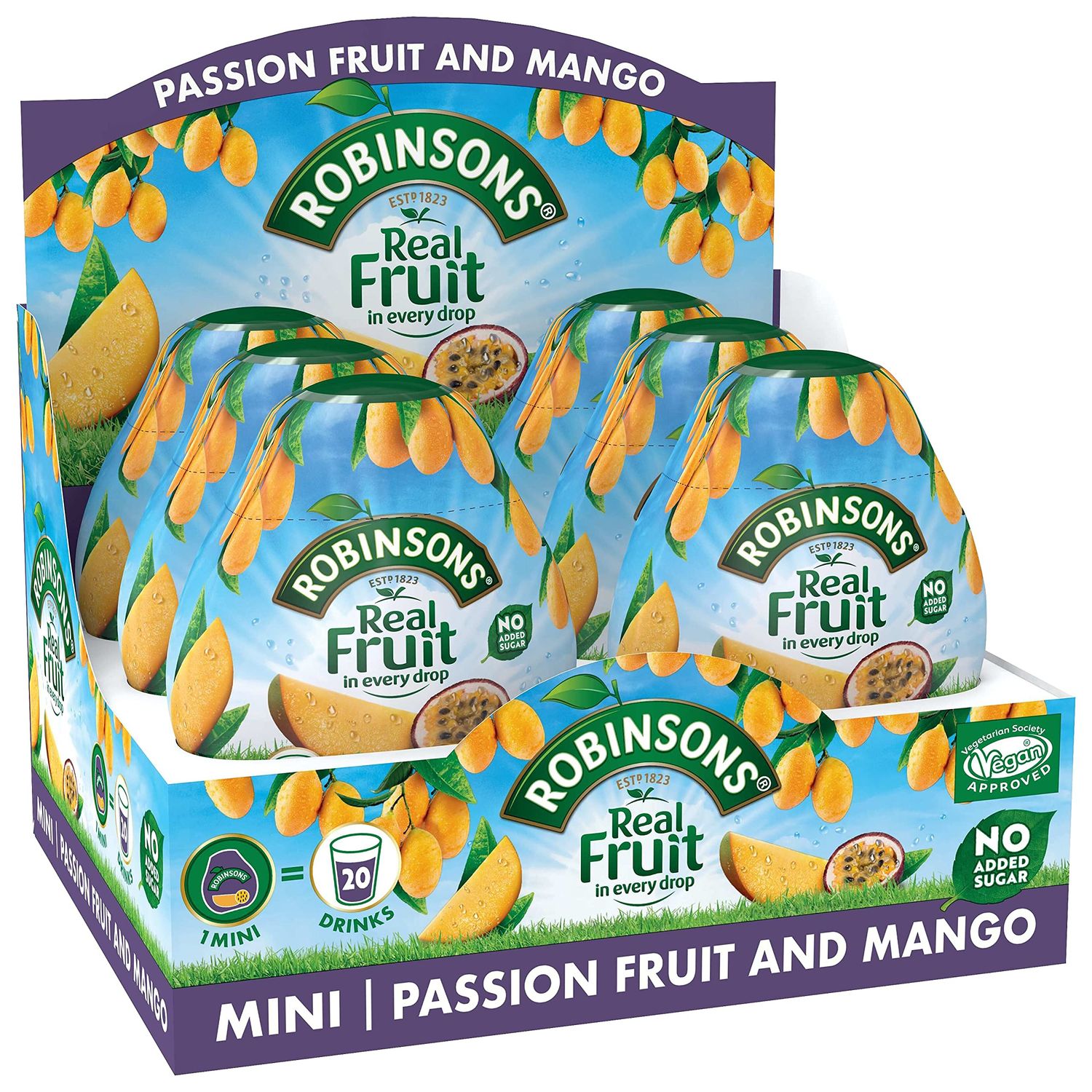 Robinsons Squash&#39;d Mango &amp; Passion Fruit No Added Sugar 66ml (Pack of 6)
