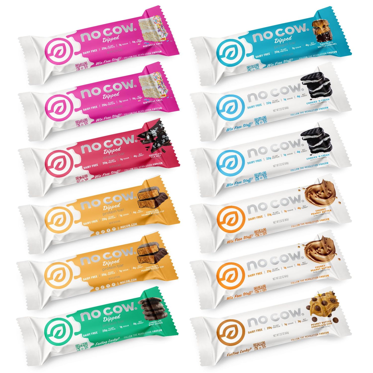 No Cow Protein Bars, Brand Sampler Pack - Healthy Snacks, 20g Vegan Protein, High Fiber, Low Sugar, Keto Friendly, Dairy &amp; Gluten Free (12 Count)