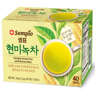 Sempio Green Tea with Brown Rice (40 Tea Bags) - Refreshing, Nutty Drink, Serve Hot or Cold. Sugar-Free