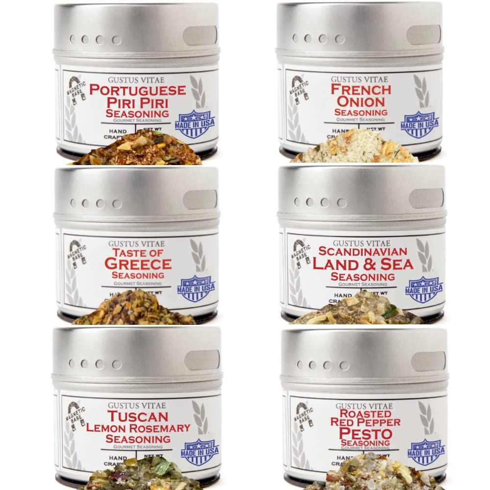 European Seasonings Gourmet Gift Set - Tastes of Europe - Artisanal Spice Blends Six Pack - Non GMO, All Natural, Small Batch - Made By Hand in USA - Gustus Vitae - #553