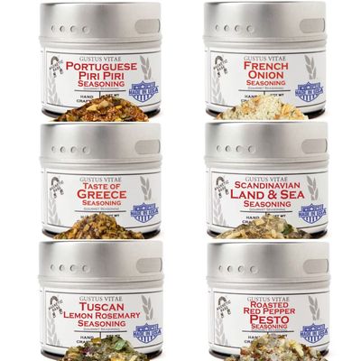 European Seasonings Gourmet Gift Set - Tastes of Europe - Artisanal Spice Blends Six Pack - Non GMO, All Natural, Small Batch - Made By Hand in USA - Gustus Vitae - #553