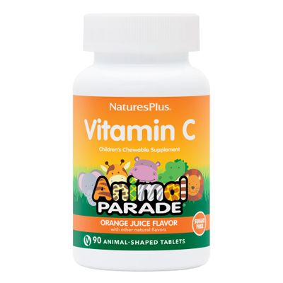 Natures Plus Animal Parade Sugar-Free Children&#39;s Vitamin C, Natural Orange Juice Flavor - 90 Chewable Animal Shaped Tablets - Immune Support - Gluten Free - 45 Servings