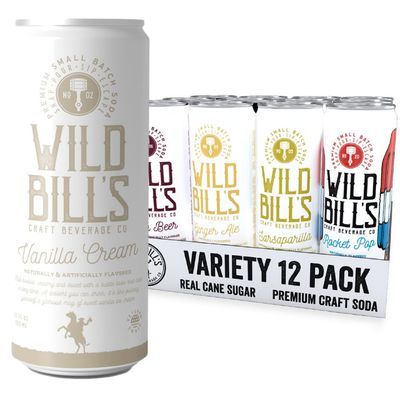 Wild Bills 12Flavor Soda Variety Sampler Root Beer Strawberry Cream Cola Black Cherry  MORE Pure Cane Sugar NO High Fructose Corn Syrup Caffeine Free Gluten Free Vegan 12 oz 12Pack