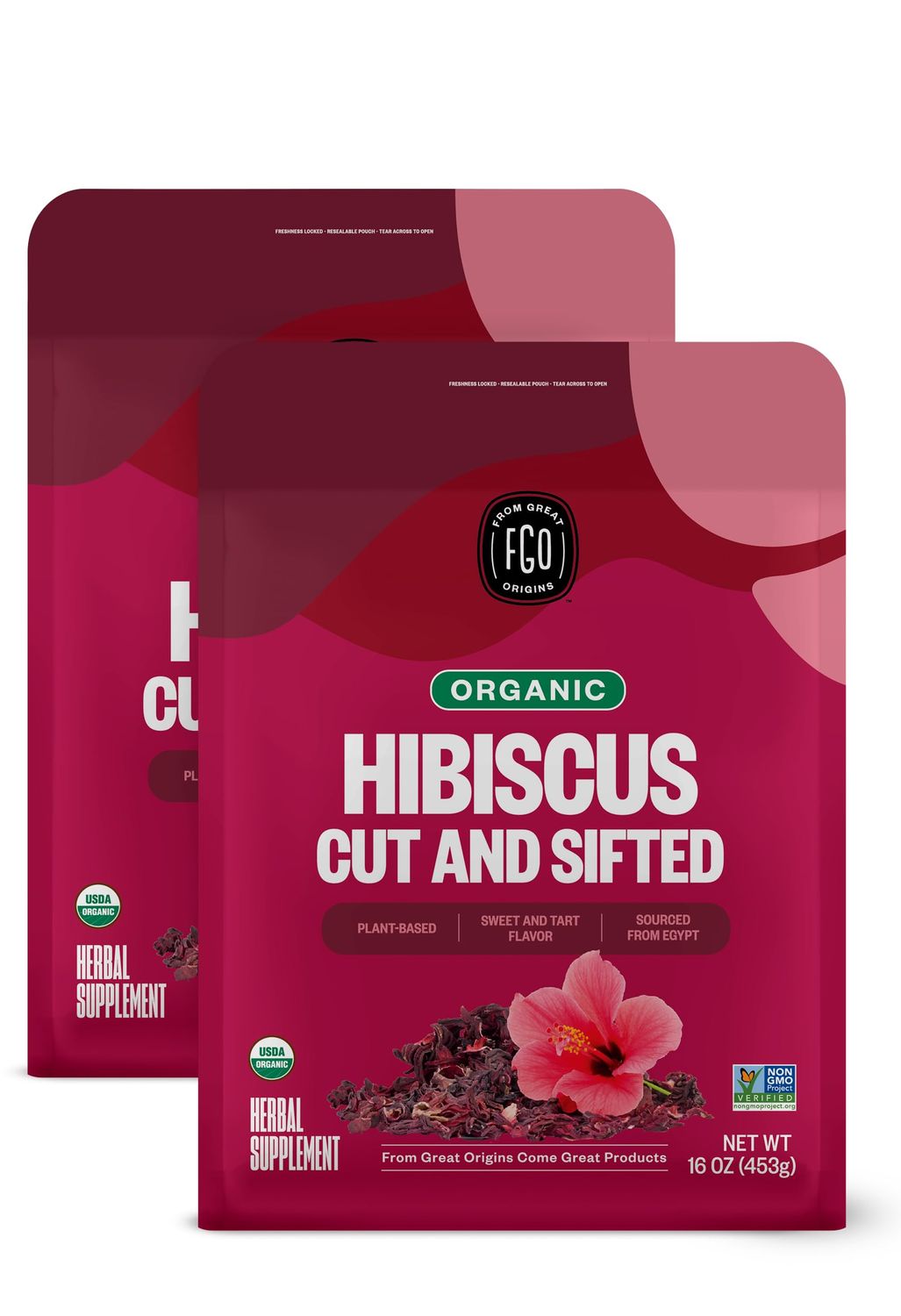 FGO Organic Hibiscus Flowers Loose Tea, Resealable Kraft Bag, 32oz (Pack of 1)