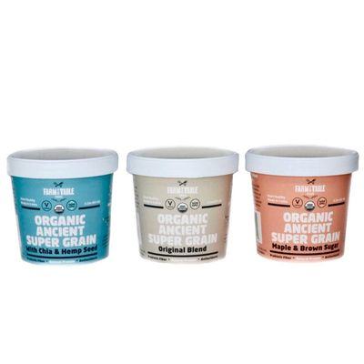 Farm to Table Foods Organic Ancient Super Grain Oatmeal Individual Serving Cups, Variety Pack - High Protein, Non-GMO, 12 Pack (2.2 oz. Cups)