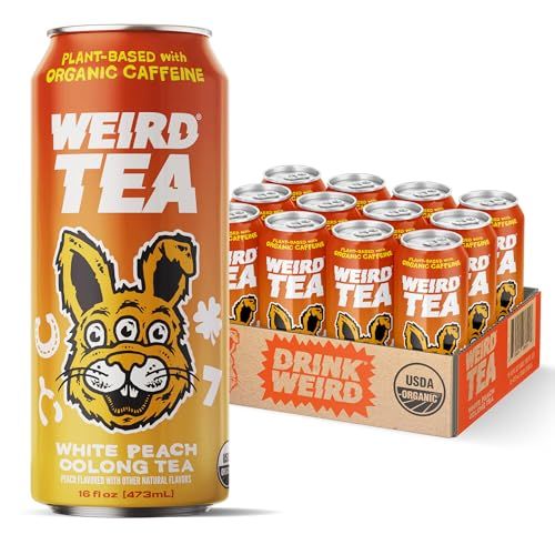 Drink Weird Organic White Peach Oolong Tea - Functional Beverage, Organic, Gluten-Free, Vegan, Refreshing Natural Caffeine, Amazing Antioxidants, Clean Energy Alternative Drink,16 Fl Oz (Pack of 12)