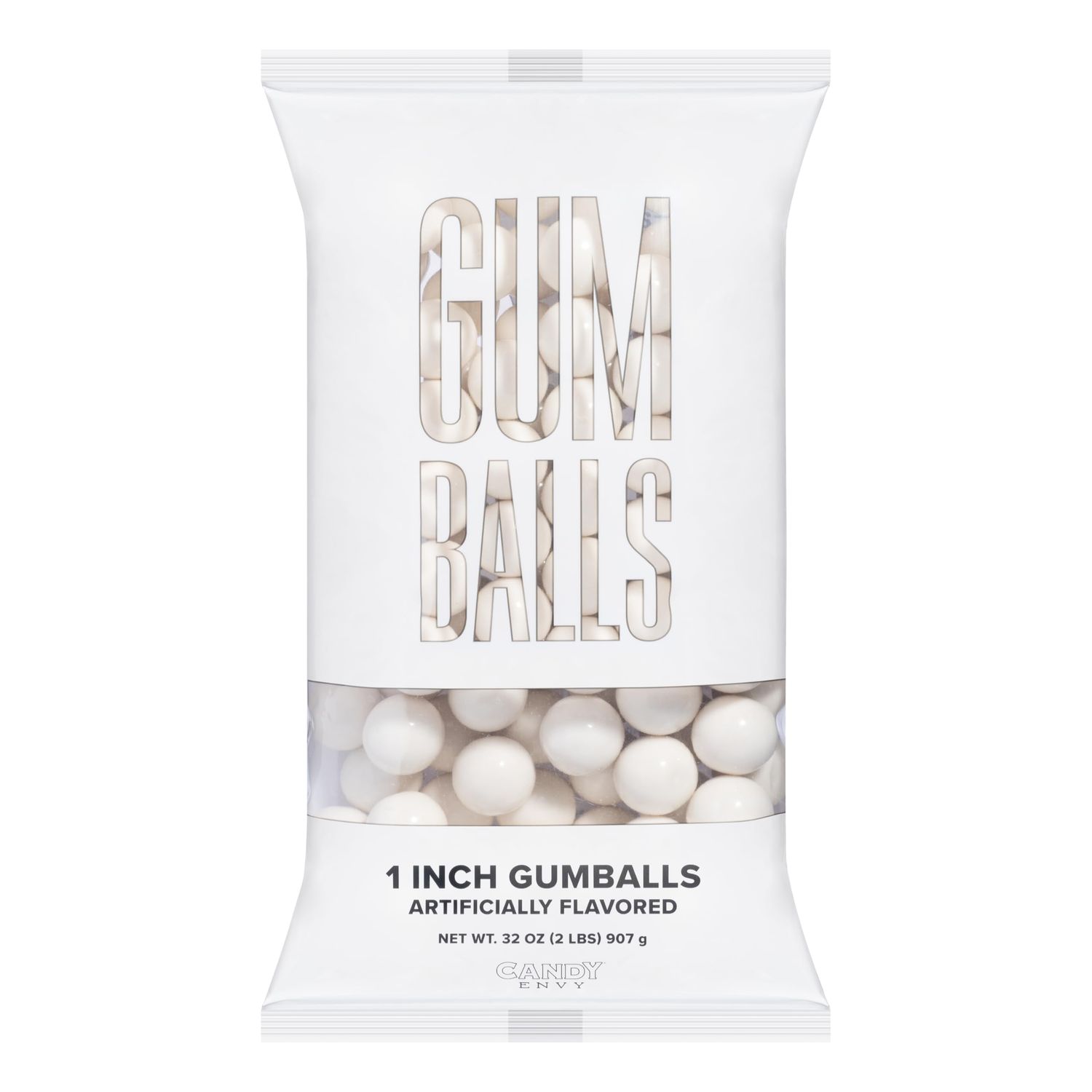 Candy Envy 1 White Gumballs - 2 Pound Bag - Approximately 113 Gumballs Per Bag