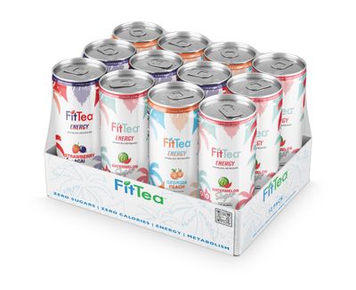 FitTea Healthy Energy Drink 12 Fl Oz - Endless Summer Variety Pack (12 Pack) - Natural Green Tea Energy Drinks Sugar Free