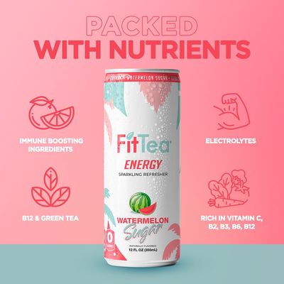 FitTea Healthy Energy Drink 12 Fl Oz - Endless Summer Variety Pack (12 Pack) - Natural Green Tea Energy Drinks Sugar Free