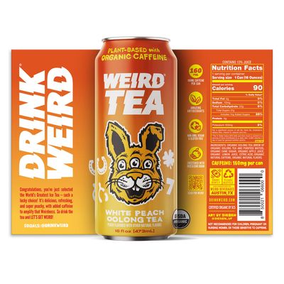 Drink Weird Organic White Peach Oolong Tea - Functional Beverage, Organic, Gluten-Free, Vegan, Refreshing Natural Caffeine, Amazing Antioxidants, Clean Energy Alternative Drink,16 Fl Oz (Pack of 12)