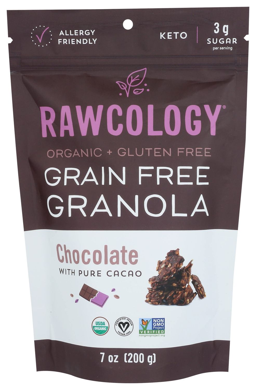 Rawcology Raw Crunch Granola, Chocolate with Raw Cacao, USDA Certified Organic, Vegan, Nut Free, Dairy Free, Soy Free, Gluten Free &amp; Non-GMO, 7 Ounce (Pack of 6)