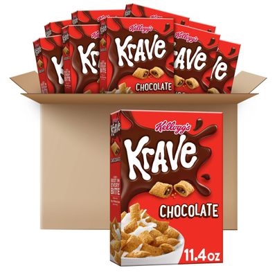 Kellogg&#39;s Krave, Breakfast Cereal, Chocolate, Filling Made with Real Chocolate, 7.125lb Case (10 Count)