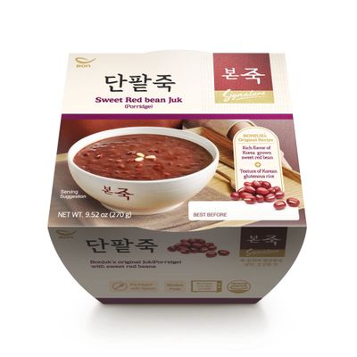 BONJUK Sweet Redbean Juk(Porridge) Bowl - Korean soup stew Kfood, Hearty Breakfast Oat Meal - 9.5oz(270g), bowl type