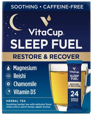 VitaCup Sleep Fuel Instant Tea Packets for Deep REM Sleep, Relax &amp; De-Stress w/Chamomile Tea, Magnesium, Vitamin D3, Coconut Water, Coconut Milk, Potassium, Calming Tea for Full Body Relaxation, 24Ct